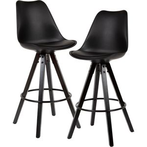 Rootz Barkrukken - Set van 2 - Kunstleer - Rugleuning - 77cm - Zwart - Barstoelen - Kruk