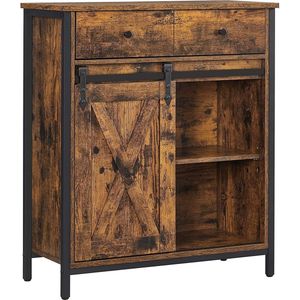 Rootz Dressoir - Ladekast - Opbergkast - Schuifdeur - Industrieel - Bruin - Zwart - Bewerkt Hout - Metaal - 70 x 30 x 80 cm