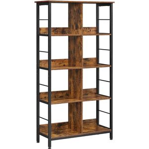 Rootz Boekenkast - Opbergkast - 8 Vakken - Bruin - Zwart - Bewerkt Hout - Metaal - 80 x 33 x 149 cm