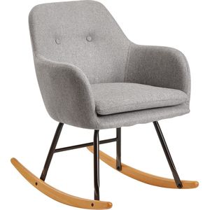 Rootz Rocking Chair - Relax Chair - Fauteuil - Relax Fauteuil - Schommelfunctie - Stof - IJzer - Hevea Massief Hout - Lichtgrijs/Roze/Donkergrijs