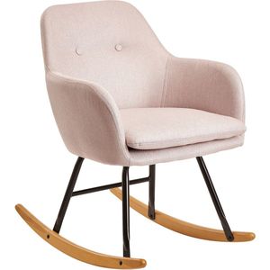 Rootz Rocking Chair - Relax Chair - Fauteuil - Relax Fauteuil - Schommelfunctie - Stof - IJzer - Hevea Massief Hout - Lichtgrijs/Roze/Donkergrijs