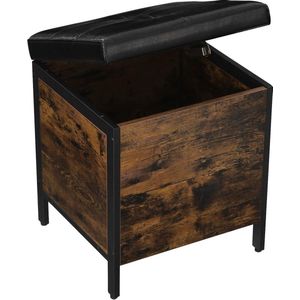 Rootz Hocker - Kruk met opbergruimte - Schoenenbank - Hockers - Kunstleer en Hout - Industrieel - Bruin/Zwart - 40 x 40 x 50 cm