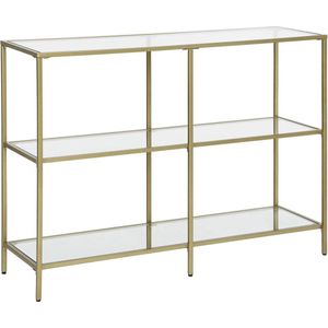 Rootz Console Tafel - Bijzettafel - 3 Planken - Opbergrek - Glas - Metaal - Goud - 100 x 30 x 73 cm