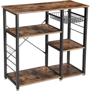 Keukenrek - Stabiel staand rek - Magnetronrek - Met stalen frame - Bruin