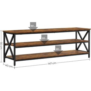 Rootz TV Meubel - Lowboard - TV Kast - t/m 65 Inch - Lowboard - Industrieel - Bruin - Zwart - Bewerkt Hout - Metaal - 147 x 40 x 50 cm