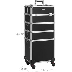 Cosmetische Trolley XXL - Make-up Koffer met Wieltjes - Zwart