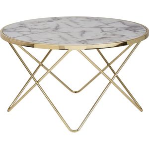Salontafel - Bijzettafel - Design - Marmer look - Wit - Koper/Goud - Rond - Ø 85cm