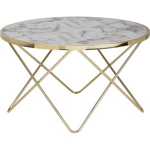 Rootz Salontafel - Bijzettafel - Design - Marmer look - Wit - Koper/Goud - Rond - Ø 85cm