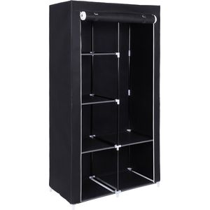 Stoffenkast - garderobe - kledingrails - 6 legplanken - Kleding rek - Kledingkast - Zwart