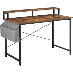 Rootz Desk - Computertafel - Monitorstandaard - Verstelbare Poten - Opbergtas - Industrieel - Bruin - Zwart - Bewerkt Hout - Metaal - 80 x 55 x 90 cm / 120 x 60 x 90 cm