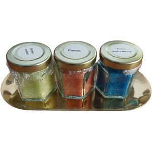 Badzout | Schaaltje met 3 potjes badzout | Passie - Stressbreker - Totale ontspanning