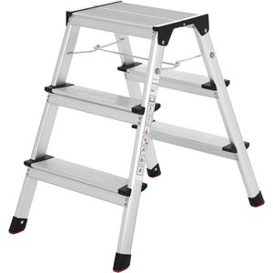 Rootz Huishoudtrap - Keukentrap - Keukentrap - Kruk - 3 treden - 3 standen - Aluminium - Zilver - Zwart - 44 x 68 x 20 cm