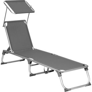 Lounger - Zonnedak. - Strandbed - Verstelbare rugleuning - Antraciet - 55 x 193 x 31 cm