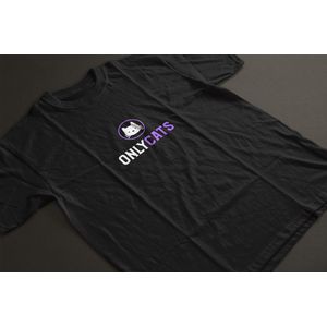 Shirt - OnlyCats - Wurban Wear | Grappig shirt | Kat | Unisex tshirt | Kattenbak | Liefde | Knuffel | Wit & Zwart
