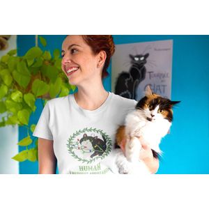 Shirt - Human i request assistance - Wurban Wear | Grappig shirt | Kat | Unisex tshirt | Kattenbak | Liefde | Knuffel | Wit
