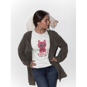 Shirt - Crazy cat lady - Wurban Wear | Grappig shirt | Kat | Unisex tshirt | Kattenbak | Liefde | Knuffel | Wit