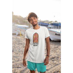 Shirt - The sacred heart - Wurban Wear | Grappig shirt | Geloof | Unisex tshirt | Religie | Vloerkleed | Bidden | Bijbel | Christendom | Wit