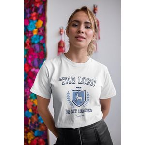 Shirt - The lord is my leader - Wurban Wear | Grappig shirt | Geloof | Unisex tshirt | Religie | Vloerkleed | Bidden | Bijbel | Christendom | Wit