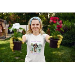 Shirt - Home is where my plants are - Wurban Wear | Grappig shirt | Planten | Unisex tshirt | Vaas | Bloempot | Tuinset | Gereedschapsset | Kweekbak | Wit