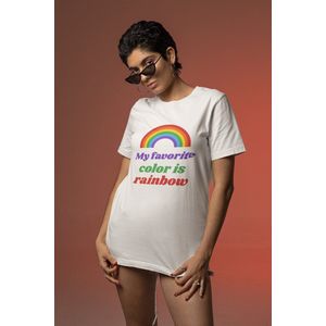 Shirt - My favorite color is rainbow - Wurban Wear | Grappig shirt | Pride | Unisex tshirt | Pride vlag | Regenboog vlag | LGBTQ | Make up | Gay | Liefde | Wit