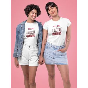 Shirt - I like girls - Wurban Wear | Grappig shirt | Pride | Unisex tshirt | Pride vlag | Regenboog vlag | LGBTQ | Make up | Gay | Liefde | Wit