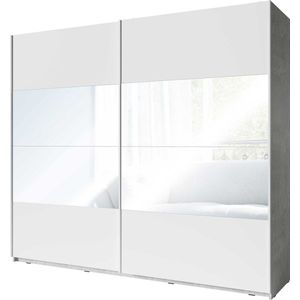 Kledingkast Soma 250cm met 2 schuifdeuren & spiegel - wit/beton