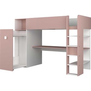 Hoogslaper Jet met bureau en kledingkast 90x200cm - oud roze