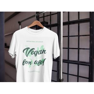 Shirt - Vegan for life - Wurban Wear | Grappig shirt | Vegan | Unisex tshirt | Dieren | Dierenvriend | Vegan kookboek | Wit