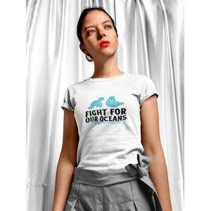 Shirt - Fight for our oceans - Wurban Wear | Grappig shirt | Vegan | Unisex tshirt | Dieren | Dierenvriend | Vegan kookboek | Wit