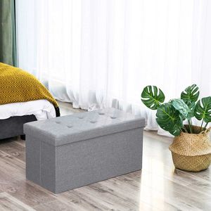 Rebecca Mobili Opbergpoef in beige Eco-leer Opvouwbare poef Puff Kofferbak met hoes gevoerd in Eco-leer 38 x 76 x 38 cm (Code RE4622