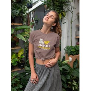 Shirt - Animals are friends not food - Wurban Wear | Grappig shirt | Vegan | Unisex tshirt | Dieren | Dierenvriend | Vegan kookboek | Wit & Bruin