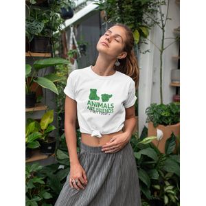 Shirt - Animals are friends not food - Wurban Wear | Grappig shirt | Vegan | Unisex tshirt | Dieren | Dierenvriend | Vegan kookboek | Wit & Bruin