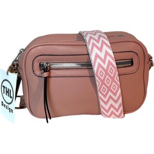 THL Design - Kleine Dames Schoudertas - Klein Tasje - Bag Strap roze / wit - Roze