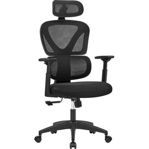 Bureaustoel - Computerstoel - Met verstelbare rugleuning -Met Hoofdsteun - Zwart