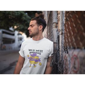 Shirt - Wild west burger - Wurban Wear | Grappig shirt | Dieet | Unisex tshirt | Fast food | Airfryer | Sport | Verwenpakket | Wit