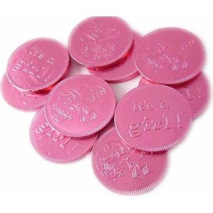 geboorte chocolade muntjes, babyshower chocolade muntjes It's a girl 500 gram chocolade babymunten