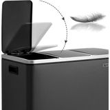 Songmics - Afvalbakken - Zwart - 3 Compartimenten - Zacht Sluitend - PVC en Metaal