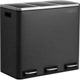 Songmics - Afvalbakken - Zwart - 3 Compartimenten - Zacht Sluitend - PVC en Metaal