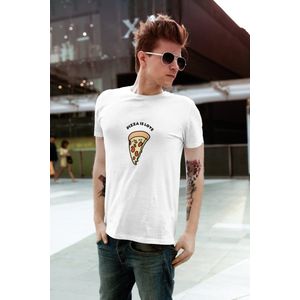 Shirt - Pizza is love - Wurban Wear | Grappig shirt | Dieet | Unisex tshirt | Fast food | Airfryer | Sport | Verwenpakket | Wit & Zwart