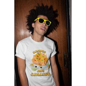 Shirt - Nachos are calling - Wurban Wear | Grappig shirt | Dieet | Unisex tshirt | Fast food | Airfryer | Sport | Verwenpakket | Wit & Zwart