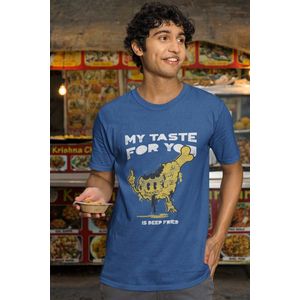 Shirt - My taste for you is deep fried - Wurban Wear | Grappig shirt | Dieet | Unisex tshirt | Fast food | Airfryer | Sport | Verwenpakket | Wit, Zwart & Blauw