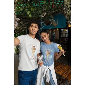 Shirt - Life’s better with ice cream - Wurban Wear | Grappig shirt | Dieet | Unisex tshirt | Fast food | Airfryer | Sport | Verwenpakket | Wit & Licht blauw