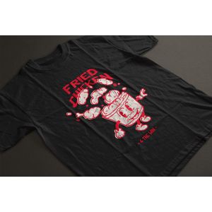 Shirt - Fried chicken - Wurban Wear | Grappig shirt | Dieet | Unisex tshirt | Fast food | Airfryer | Sport | Verwenpakket | Wit & Zwart