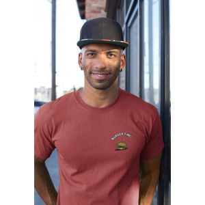 Shirt - Burger time - Wurban Wear | Grappig shirt | Dieet | Unisex tshirt | Fast food | Airfryer | Sport | Verwenpakket | Wit, Zwart & Rood