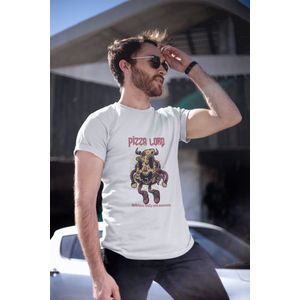 Shirt - Pizza lord - Wurban Wear | Grappig shirt | Dieet | Unisex tshirt | Fast food | Airfryer | Sport | Verwenpakket | Wit & Zwart