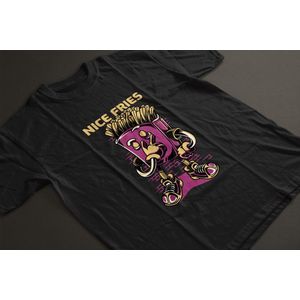 Shirt - Nice fries - Wurban Wear | Grappig shirt | Dieet | Unisex tshirt | Fast food | Airfryer | Sport | Verwenpakket | Wit & Zwart