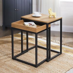 Set van 2 vierkante bijzettafels Hanne 45x40 - mango/zwart