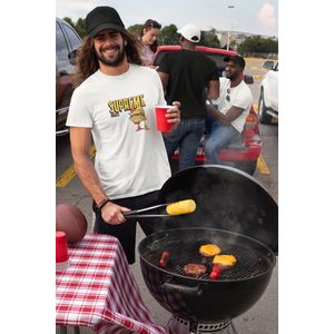 Shirt - Supreme patty - Wurban Wear | Grappig shirt | Dieet | Unisex tshirt | Fast food | Airfryer | Sport | Verwenpakket | Wit, Zwart & Blauw