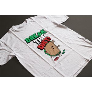 Shirt - Break the diet - Wurban Wear | Grappig shirt | Dieet | Unisex tshirt | Fast food | Airfryer | Sport | Verwenpakket | Wit & Zwart