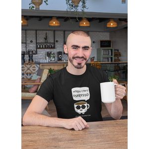 Shirt - Words can’t espresso - Wurban Wear | Grappig shirt | Koffie | Unisex tshirt | Koffiezetapparaat | Koffiebonen | Wit, Zwart & Rood